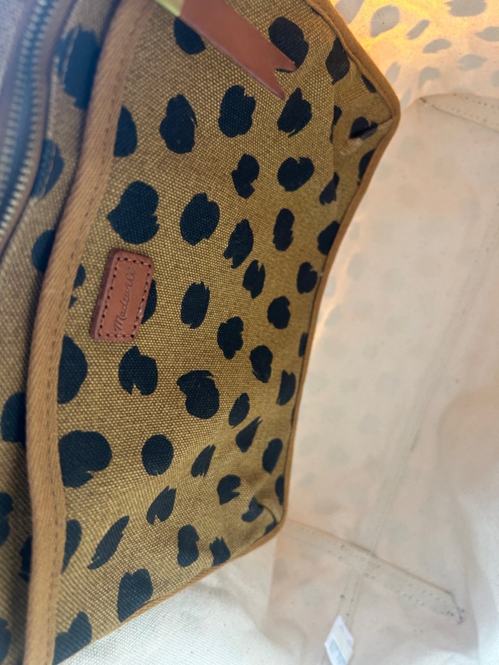 Madewell Leopard-Print Canvas Tote in Tan and Black with Brown Leather Handles - Picture 8 of 9